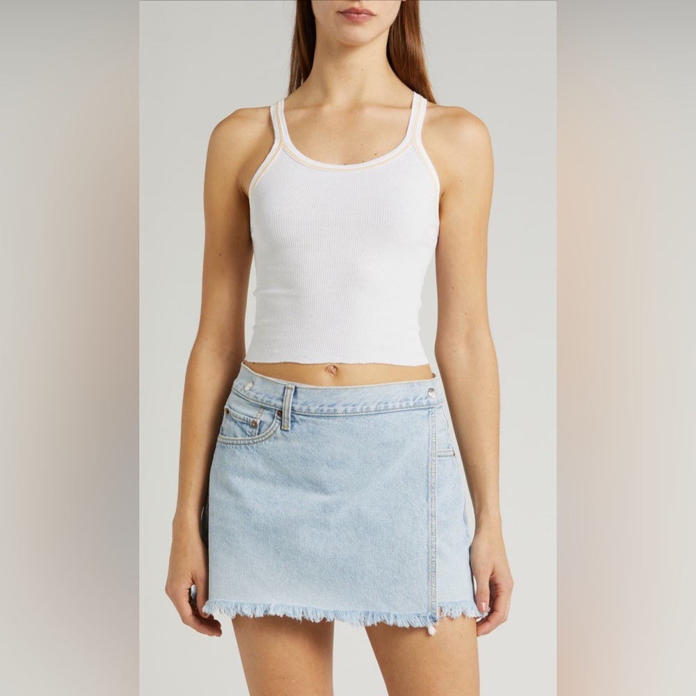 RE/DONE x Hanes Cropped Ribbed Tank white with clementine stitch Size Small